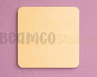 Square Wooden Blank | Laser Cut Craft Shape | Unfinished Wood | Rounded Corners