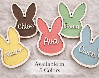 Personalized Easter Basket Tag | Layered Wood Bunny Head | Custom Name Easter Keepsake