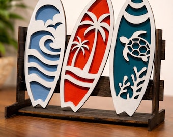Mini Surfboard Trio Decor | Hand-Painted Coastal Tabletop Art