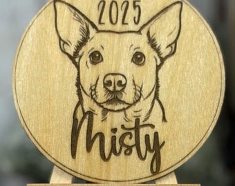 Custom Dog Portrait Ornament | Personalized Pet Keepsake | Laser Engraved Wood | Memorial