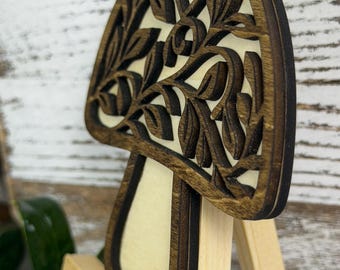 Boho Mushroom Ornament | Layered Laser Cut Wood, Cottagecore Decor