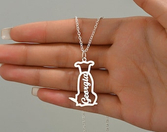 Personalisierte Named Dog Halskette, Hund Named Halskette, personalisierte Dog Gravur Geschenk, Hund Silhouette Halskette, Individueller Hund Name Schmuck