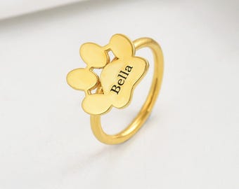 Anillo personalizado con nombre de pata de mascota, anillo conmemorativo para mascotas, regalo de joyería personalizado para amantes de las mascotas, anillo para mamá perruna, regalo de joyería para el Día de la Madre