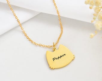 Cat Name Necklace, Custom Cat Ears Necklace, Memorial Gift for Pet Lover, Personalized Name Cat Necklace, Animal Jewelry, Christmas Gift