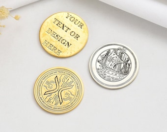 May include: Three gold-colored coins. One coin has the text "YOUR TEXT OR DESIGN HERE". Another coin has a ship illustration. The third coin has a circuit board design with the text "RIPPLE COIN XRP" around the edge.