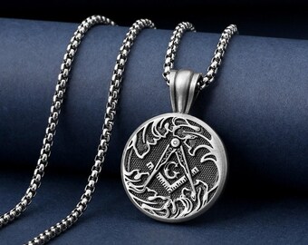 Freemason Masonic Necklace, Illuminati Brotherhood, Square & Compass, Eye Amulet Occult Talisman, Masonic Jewelry, Freemasonry Fraternal
