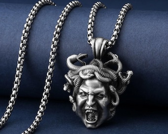 Angry Gorgon Medusa Pendant, Handmade Men Charm Necklace, Greek Mythology Medusa Jewelry, Medusa Pendant, Mythology Necklace, Men Gift