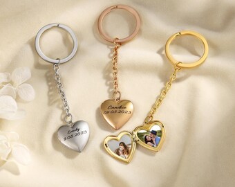 Llavero con medallón de corazón personalizado con foto, llavero conmemorativo, llavero con medallón de foto, recuerdo con foto personalizado, regalo de Navidad, regalo para ella