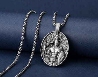 Collar con escudo de guerrero espartano, collar de Leónidas de Esparta para hombre, collar con casco hecho a mano, colgante de guerrero espartano, regalo para hombre de la antigua Grecia