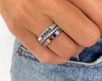 3PCS Personalized Mothers Stacking Rings, 1-6 Birthstones Stackable Custom Rings, Christmas Birthday Gifts for Her Mom Grandma Girls Wife