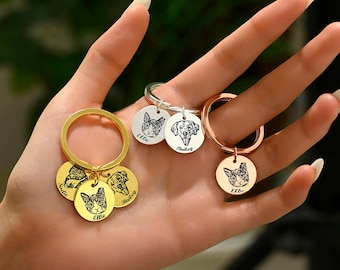 Personalized Pet Portrait Keychain, Pet Memorial Jewelry, Discs Photo Engraved Keychain, Custom Pet Gifts, Dog Cat Keychain for Pet Lover