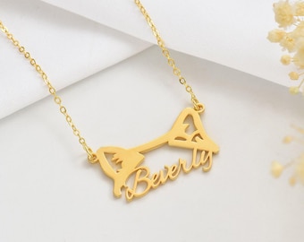 Cat Name Necklace, Custom Cat Ears Necklace, Memorial Gift for Pet Lover, Personalized Name Cat Necklace, Animal Jewelry, Christmas Gift