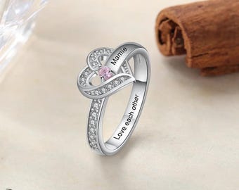 Personalized One Birthstone Ring for Women, Custom Family Birthstone Ring, Mothers Ring, Mom Name Ring, Mothers Day Gift, Gift for Mom