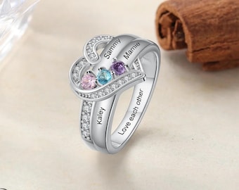 Personalized 3 Birthstone Ring for Women, Custom Family Three Birthstone Ring, Mothers Ring, Mom Name Ring, Mothers Day Gift, Gift for Mom