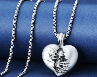 Collar de calavera con forma de corazón para hombre, colgante de calavera con forma de corazón para hombre, collar de corazón para regalo, collar gótico de Halloween, collar punk para novio