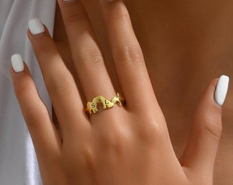 Personalisierter Haustier Ring, Haustier-Liebhaber-Gedenkgeschenk, Tierbuchstabe-Charme-Ring, Sympathie-GIFy, gravierte Tier-Anfangsring, kundenspezifisches Hundemuttergeschenk