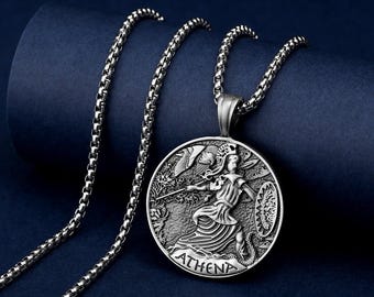 Moneta bogini Ateny, naszyjnik z mitologii greckiej bogini rzymskiej, wisior Minerwy z wizerunkiem bogini wojowniczki, ręcznie robiony naszyjnik z wizerunkiem bogini wojowniczki