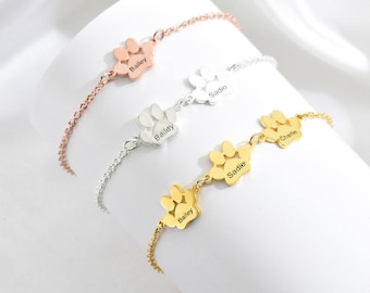 Pulsera con nombre y huella de pata, pulsera personalizada y elegante con huella de perro, pulsera para perro o gato, pulsera con nombre de mascota, regalo para amantes de las mascotas, regalo conmemorativo de Navidad.