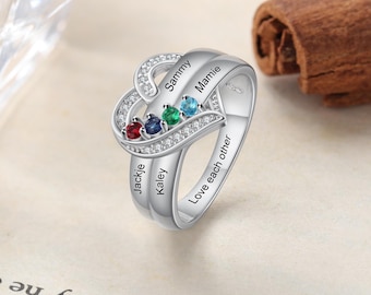 Personalized 4 Birthstone Ring for Women, Custom Family Four Birthstone Ring, Mothers Ring, Mom Name Ring, Mothers Day Gift, Gift for Mom
