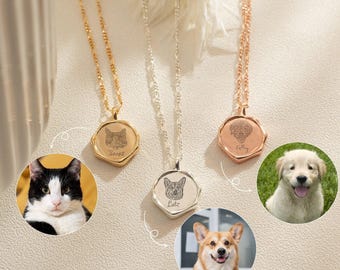 Personalized Pet Jewelry Memorial Gift, Custom Cat Dog Necklace, Pet Portrait Dog Memorial Pet Loss Gift, Pet Owner Pet Mom Charm Necklace