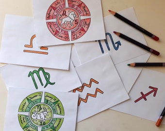 The 12 Zodiac Signs - Flashcards - DIY Colour In - PDF Printable