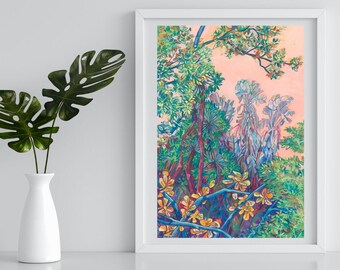 Yellow Leaves Forest Printable Wall Art - Digital Download Art - Download Living Room Art - Botanical Artwork