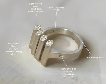 Sterling Silver 1111 Angel Number Rings - Spiritual Awareness Talisman - 925 Portal Ring Jewelry