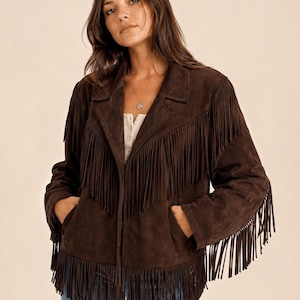 1970s Vintage Brown Western Bhoemian Fringe Suede Leather Jacket: Western style,Gift for her