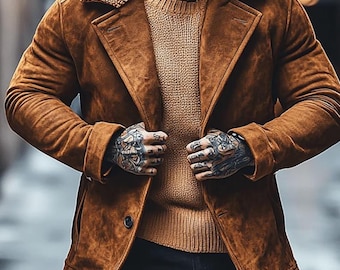 Men's Handmade Suede Leather Cowboy Jacket