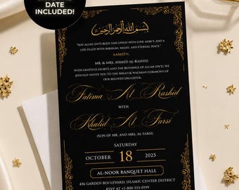 Editable Muslim Wedding Invitation Template, Islamic Nikkah Walimah Card (Digital Download)