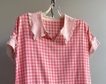 1930s cotton dress  . vintage 30s pink & white gingham day frock