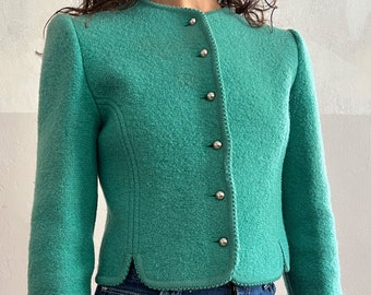 vintage felted wool jacket . Eagle Eye aqua princess cut sweater