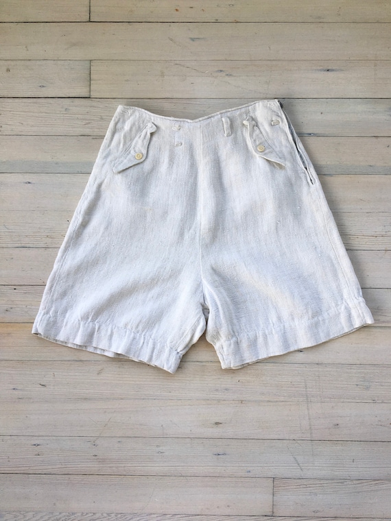 1930s Austrian linen shorts. 30s vintage high wais