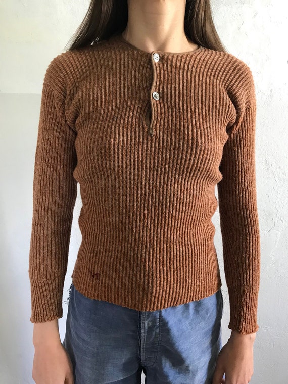 1930s Swedish deadstock henley knitwear sweater .