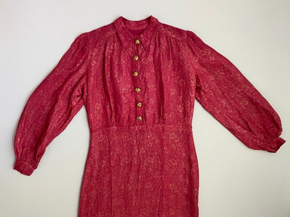 1940s pink lamé dress . vintage 40s collar shirt w