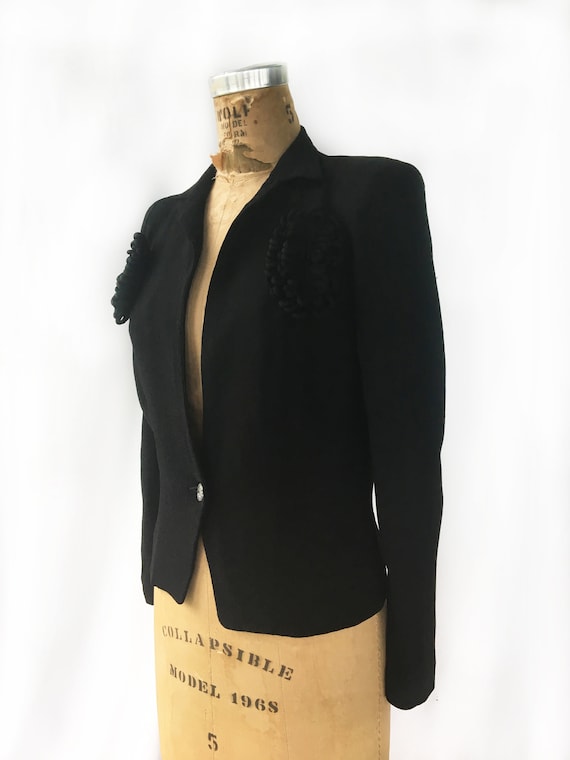 1930s appliqué jacket . vintage crepe rayon black