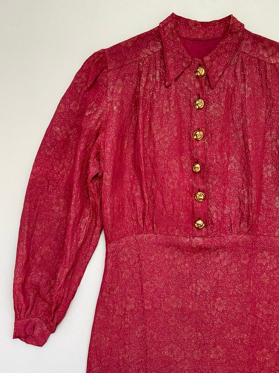 1940s pink lamé dress . vintage 40s collar shirt w