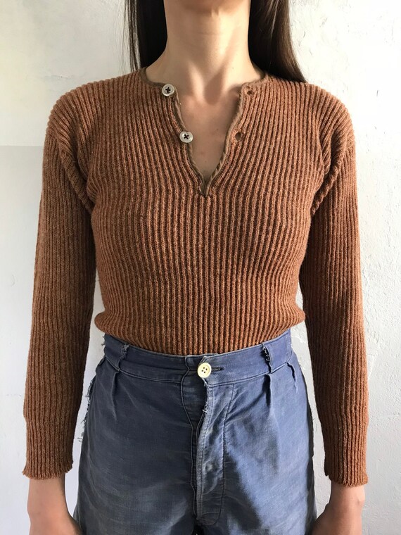 1930s Swedish deadstock henley knitwear sweater .
