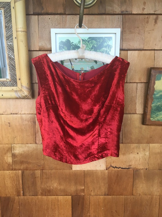 1930s silk velvet blouse . vintage 30s red sleevel