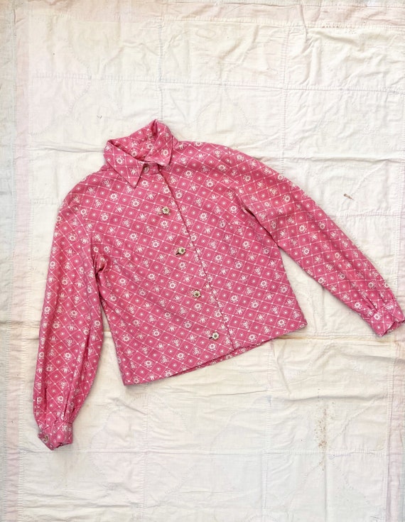 1940s Austrian folk blouse . 40s vintage pink & wh