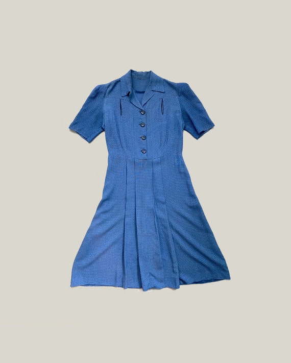 1940s polka dot dress . 40s vintage blue cotton pu
