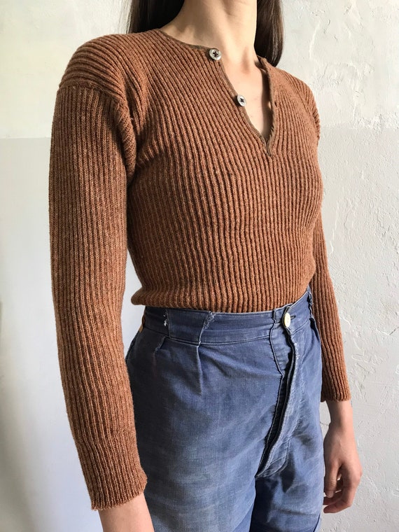 1930s Swedish deadstock henley knitwear sweater .