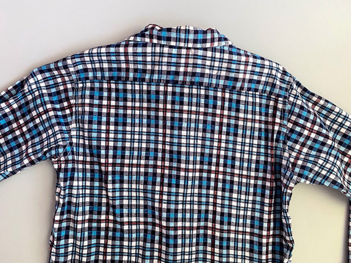 1940s sanforized shirt . 40s Town Topic blue plaid chin loop | Etsy