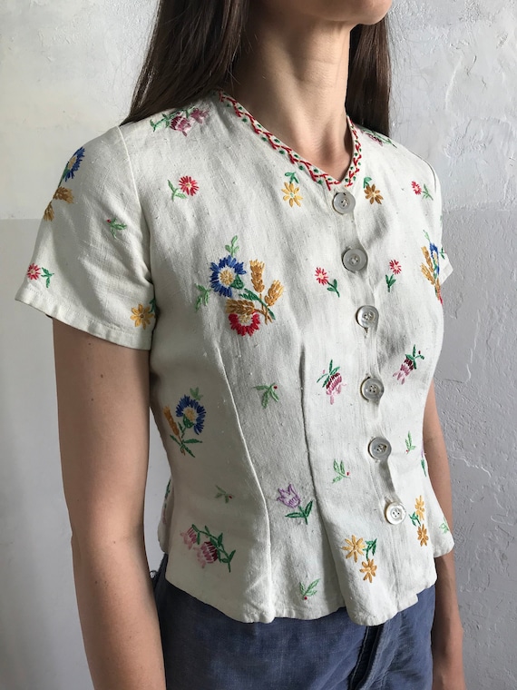 1930s European peasant blouse . vintage 30s colorf