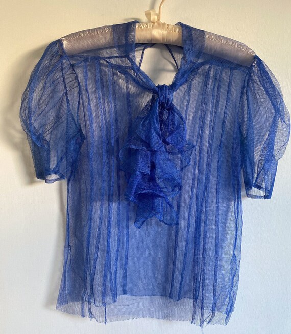 1930s mesh tulle blouse. 30s vintage royal blue mo