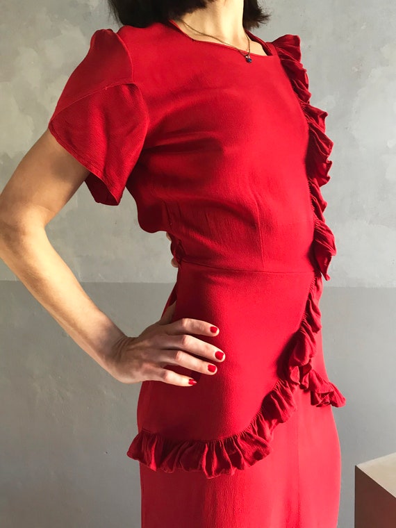 1930s Swedish crepe dress . vintage 30s 40s fire e