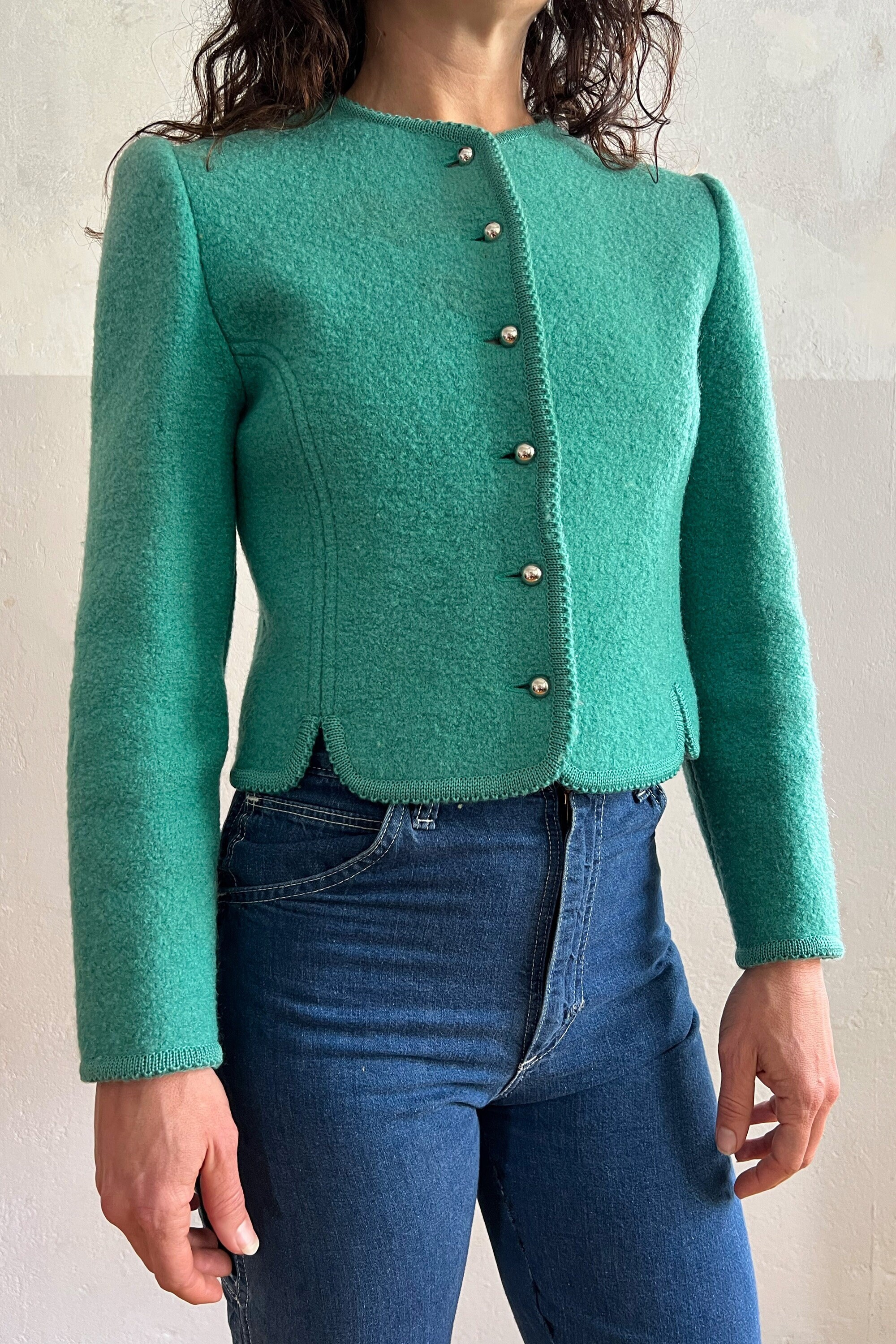 Vintage Felted Wool Jacket . Eagle Eye Aqua Princess Cut