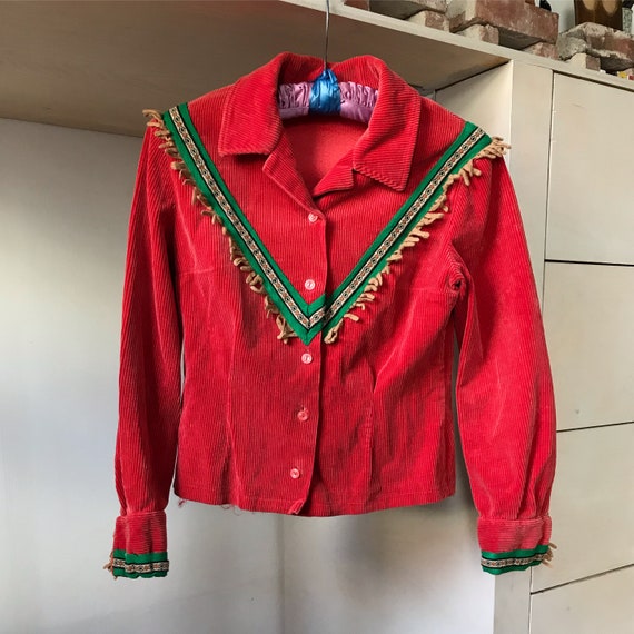 1940s corduroy blouse . 40s vintage red raspberry