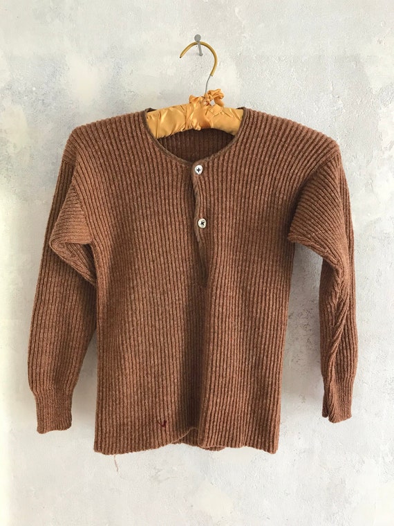 1930s Swedish deadstock henley knitwear sweater .