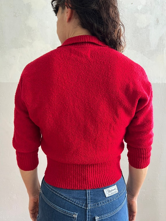 Beaded cardigan . vintage 40s nubby knitwear ruby… - image 7
